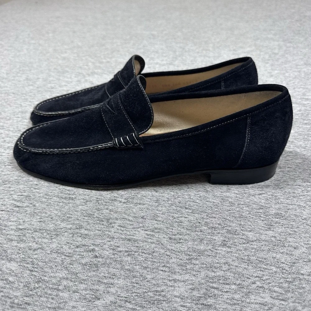 Moreschi Penny Loafers Mens Size 10.5 Blue Suede Leather Shoes Italy Made
